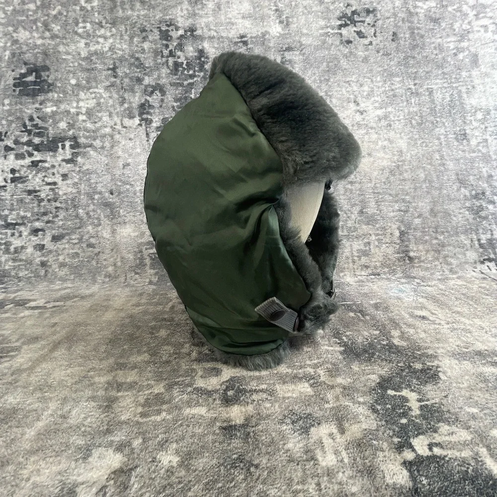 Vtg 80s US Military Large B-9B Cold Weather Flyer Helmet Hat Olive Green